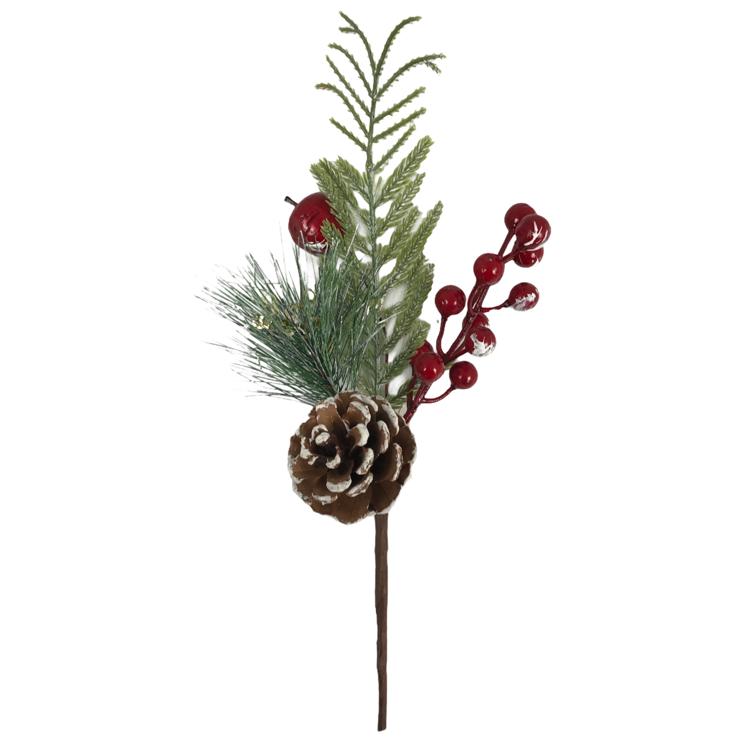 Χριστουγεννιάτικο Διακοσμητικό Κλαδί Πράσινο Berries Μήλο Κουκουνάρι Χρυσό Confetti 30cm