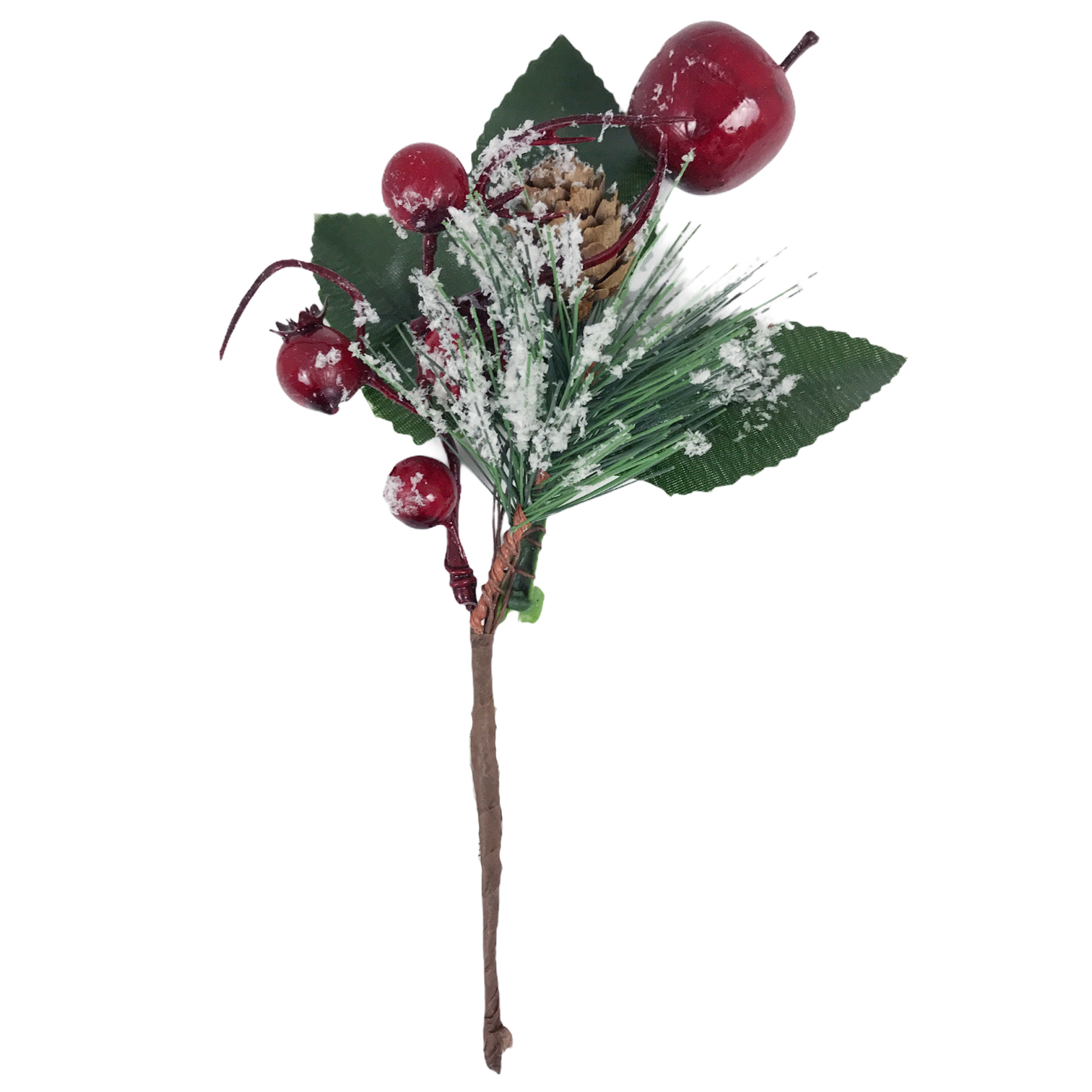 Χριστουγεννιάτικο Διακοσμητικό Κλαδί Πράσινο Χιονισμένο Κόκκινοι Καρποί 20cm