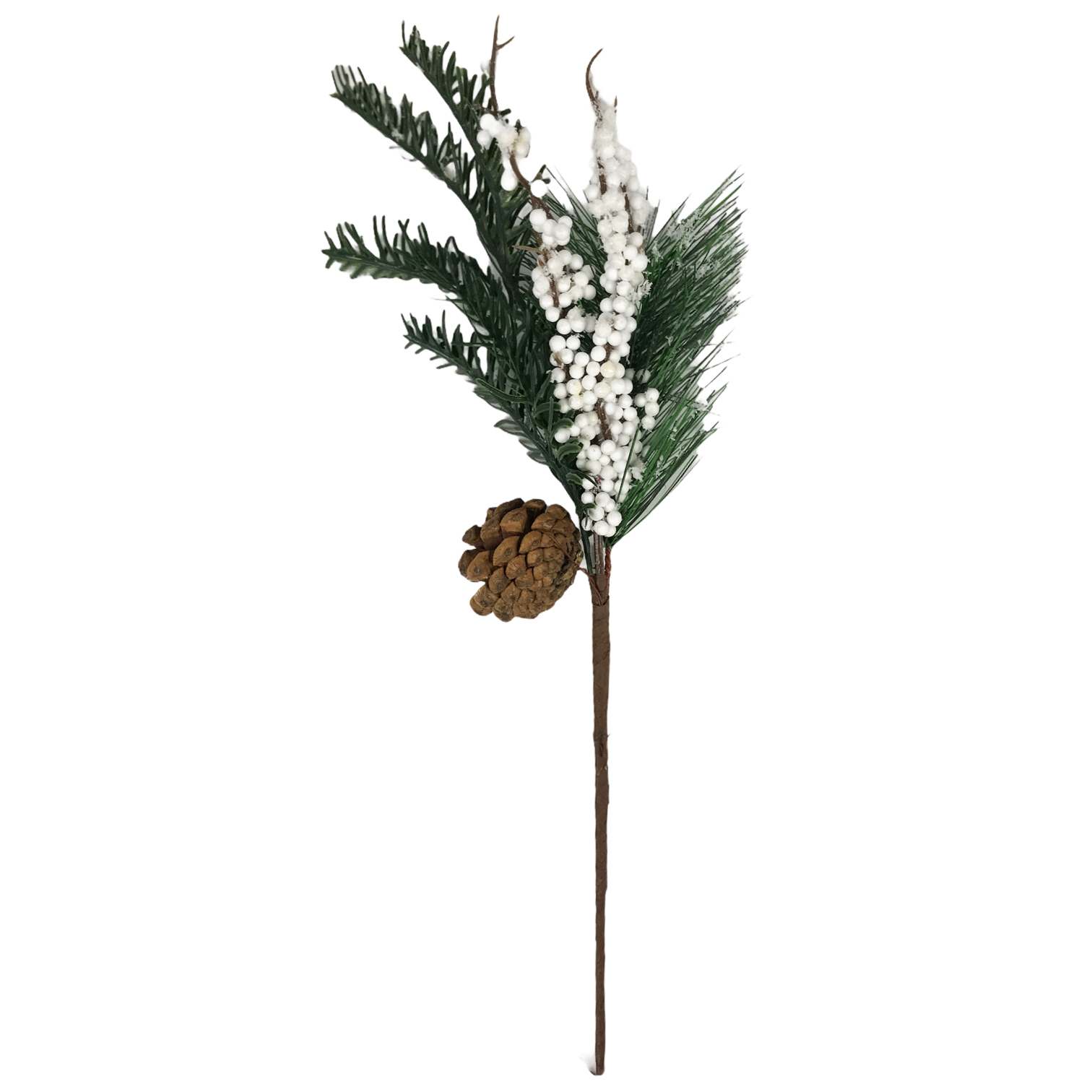 Χριστουγεννιάτικο Διακοσμητικό Κλαδί Πράσινο Κουκουνάρι Λευκοί Καρποί 38cm