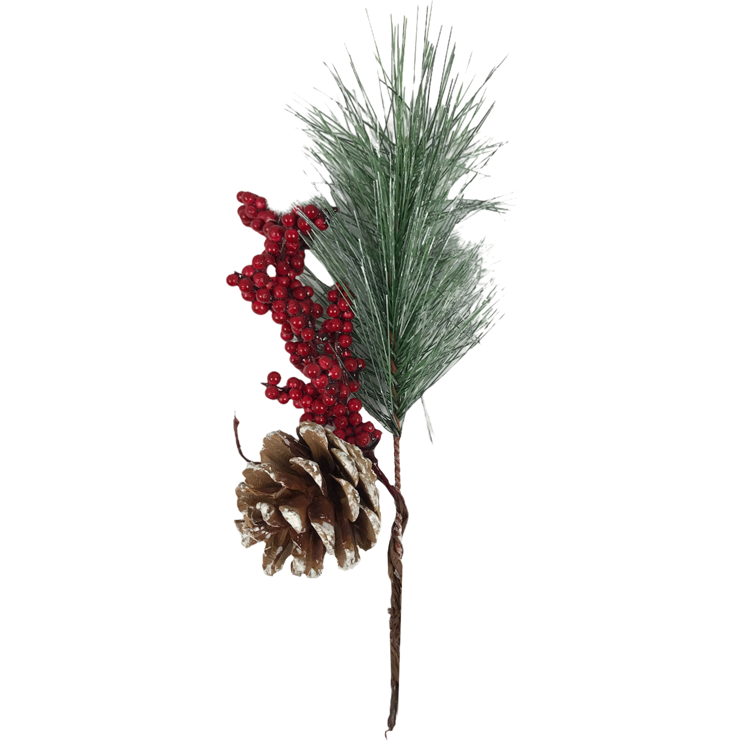 Χριστουγεννιάτικο Διακοσμητικό Κλαδί Πράσινο Μικρά Berries Κουκουνάρι 23cm