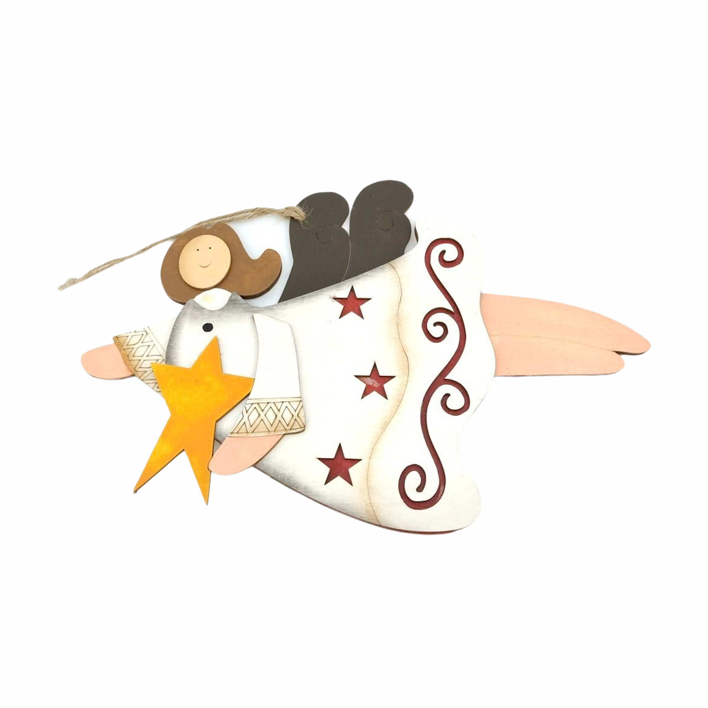 Χριστουγεννιάτικο Κρεμαστό Ξύλινο Αγγελάκι Αστερι/Καρδιά 32x22cm