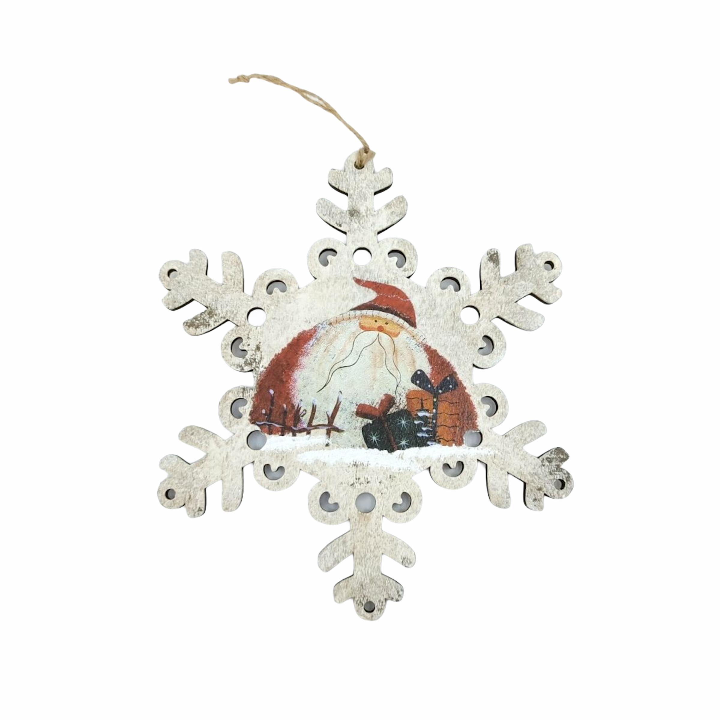 Χριστουγεννιάτικο Κρεμαστό Ξύλινη Χιονονιφάδα Χιονάνθρωπος/Άη Βασίλης 22x22cm