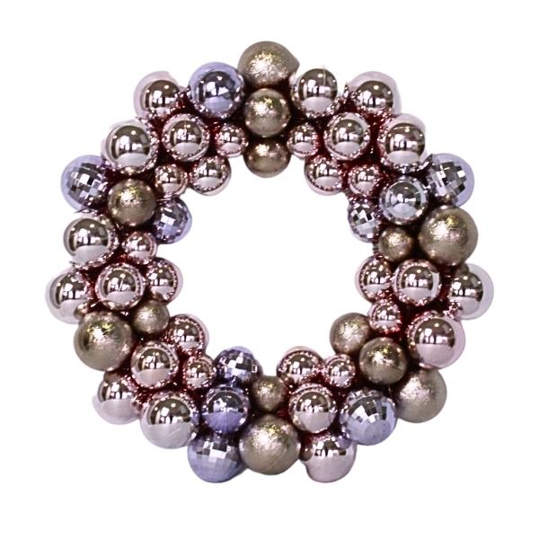 Χριστουγεννιάτικο Διακοσμητικό Στεφάνι 35cm Από Μπάλες Ασημί-Ροζ 3-4-5cm