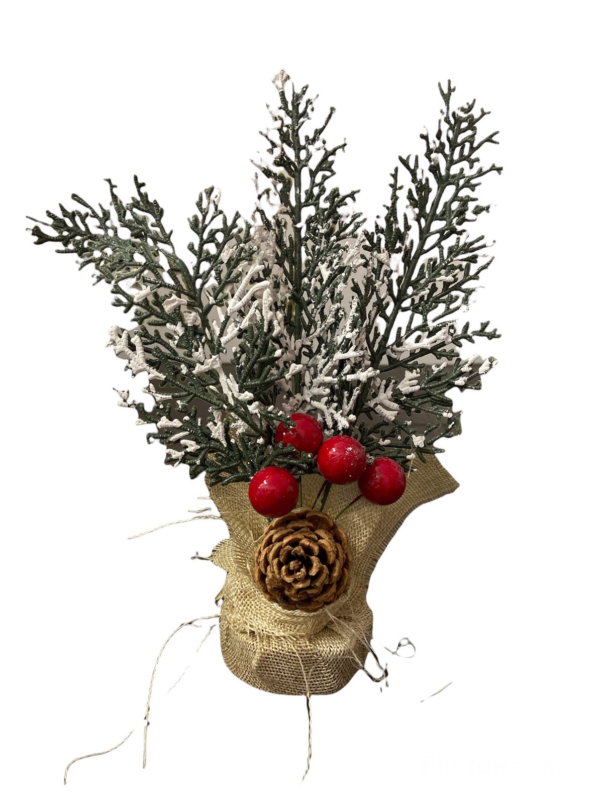 Χριστουγεννιάτικο Επιτραπέζιο Διακοσμητικό Δέντρο Berries Κουκουνάρι Βάδη Λινάτσα 20cm