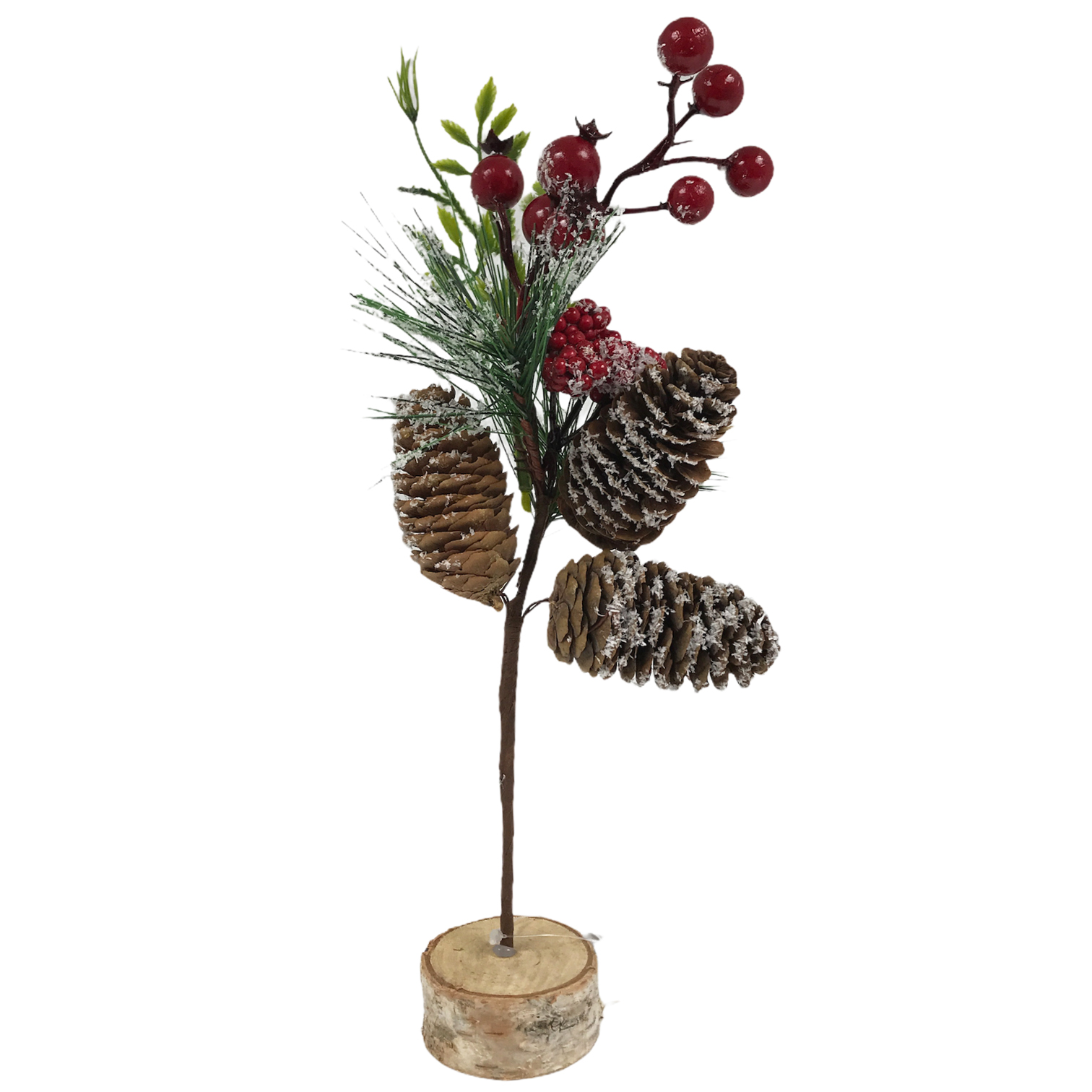 Χριστουγεννιάτικο Επιτραπέζιο Διακοσμητικό Κλαδί Κόκκινοι Καρποί Βάση Ξύλινη 30cm