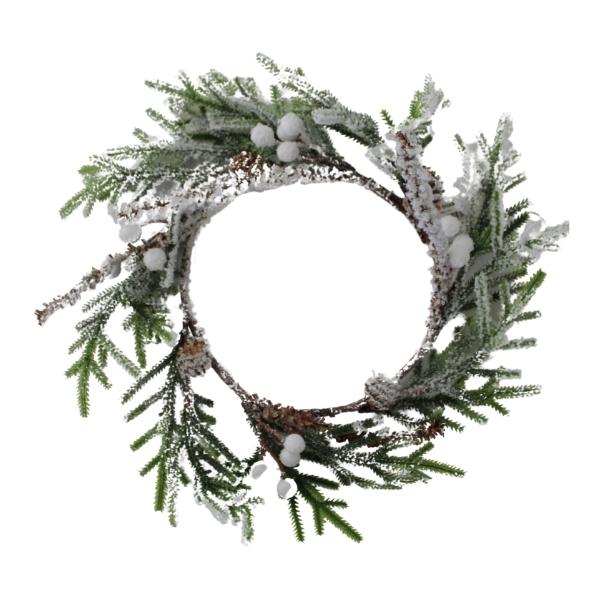 Χριστουγεννιάτικο Στεφάνι Χιονισμένο Πεύκο Λευκοί Καρποί 36cm