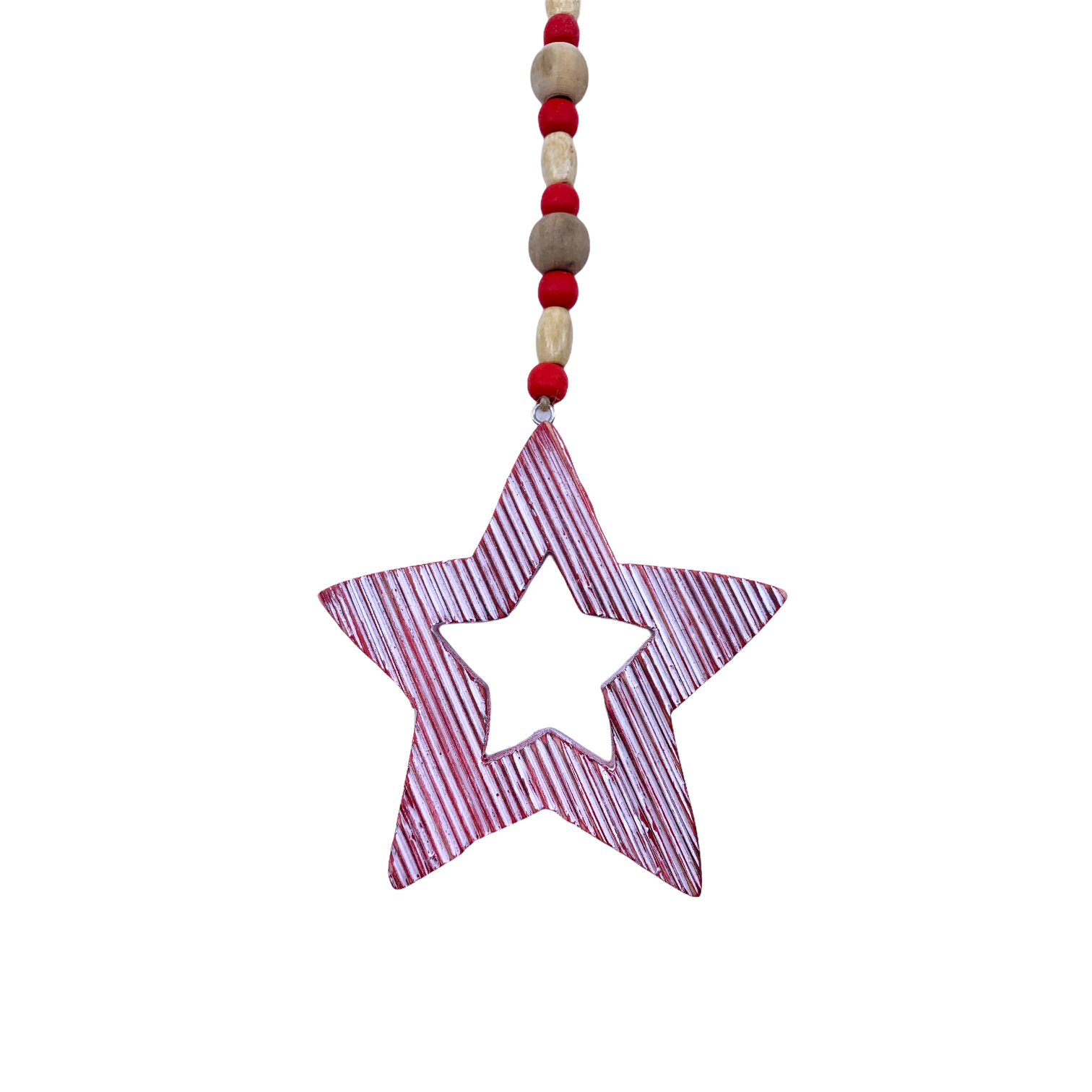Χριστουγεννιάτικο Στολίδι Δέντρου Ξύλινο Αστέρι Κόκκινο-Λευκο 12εκ