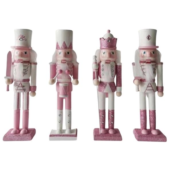 Χριστουγεννιάτικος Διακοσμητικός Ξύλινος Στρατιώτης Λευκή-Ροζ Στολή 38cm 4 Σχέδια