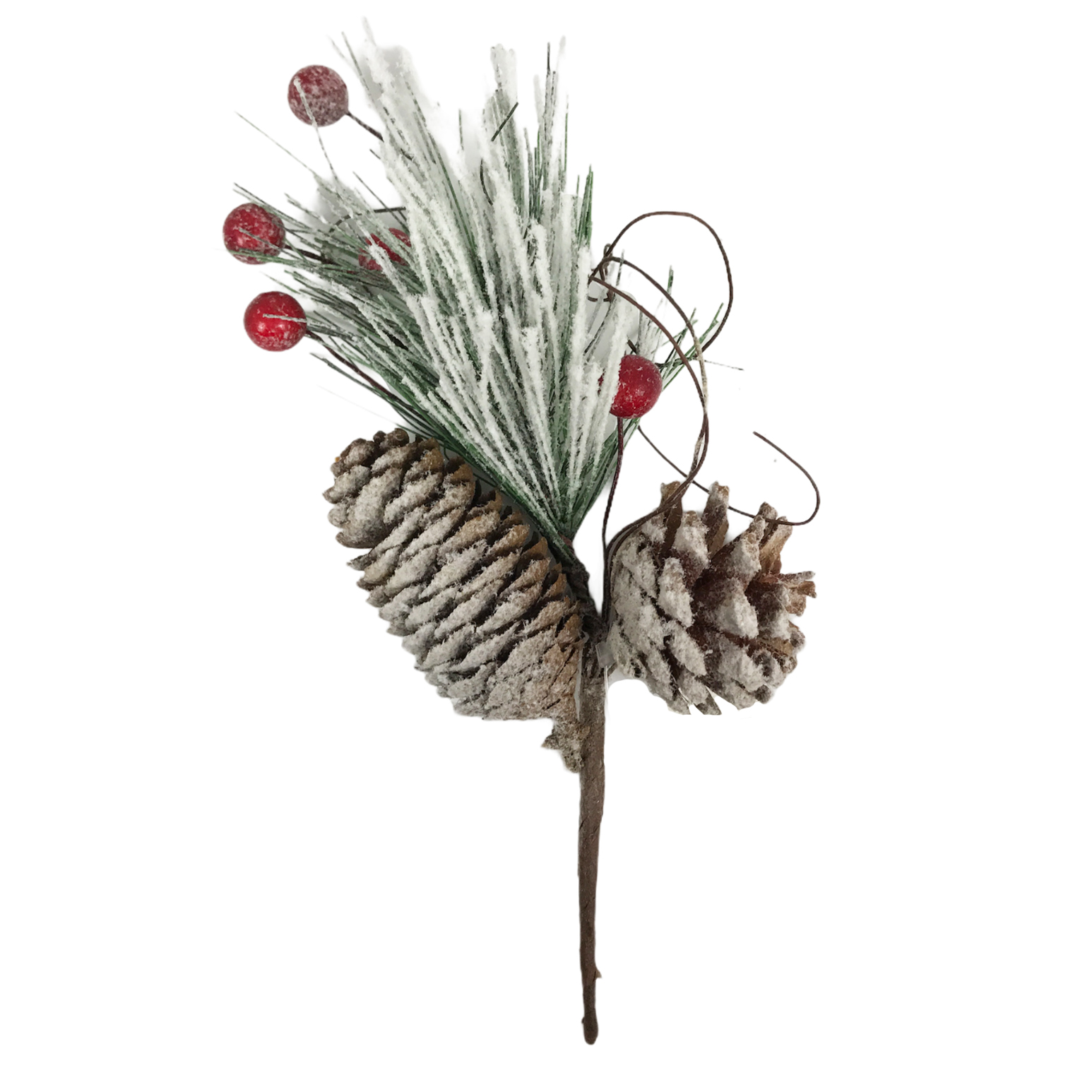 Χριστουγεννιπάτικο Διακοσμητικό Κλαδί Ελάτου Berries Κουκουνάρι Χιονισμένο 23cm