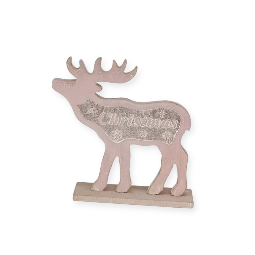 Χριστουγγενιάτικο Διακοσμητικό Επιτραπέζιο Ξύλινο Τάρανδος Ροζ Christmas 20x20x4cm