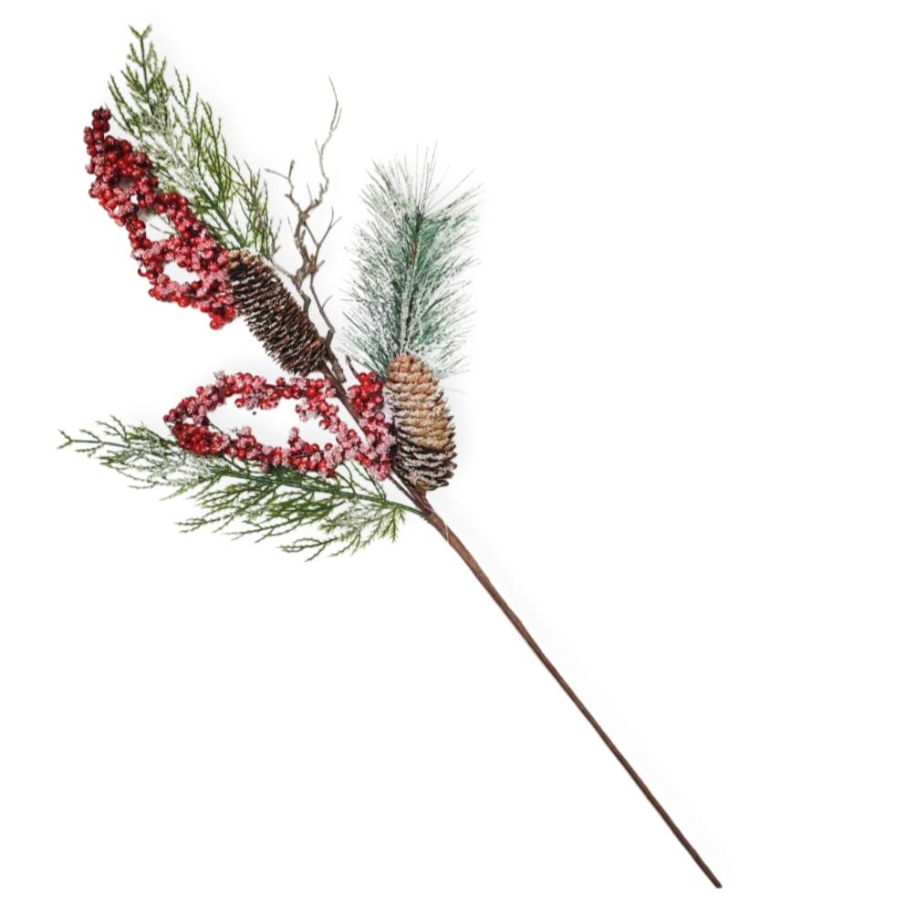 Χριτουγεννιάτικο Διακοσμητικό Κλαδί Πράσινο Κλαδάκια Berries Κουκουνάρια 70cm