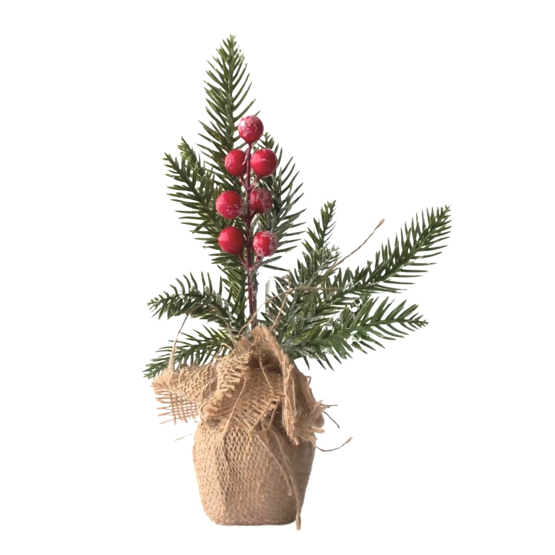 ΧΡΣ Διακοσμητικό Δεντράκι Έλατο Berries Βάση Λινάτσα 27cm
