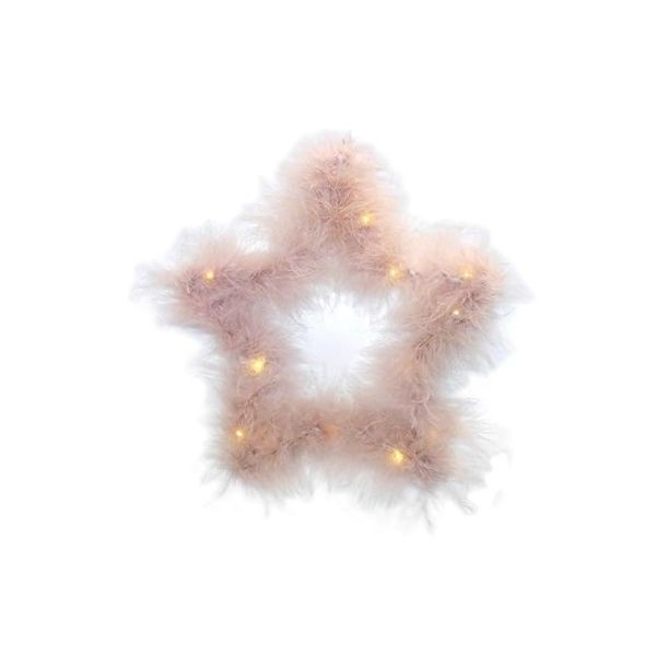 ΧΡΣ Στολίδι Μπαταρίας Αστέρι Ροζ/ Λευκό Πούπουλα φως 23x23cm